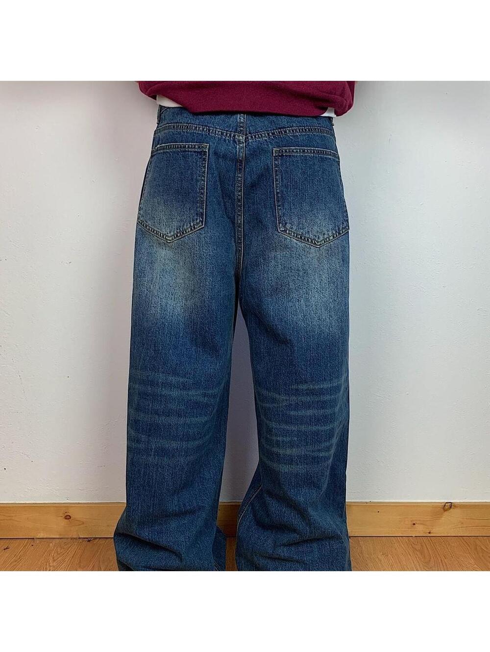 Vintage Cyber baggy y2k urban wide leg faded blue wash denim skater jeans 2000s - Picture 7 of 8
